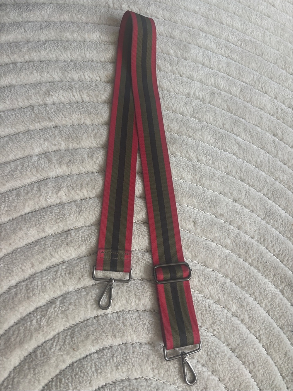 Adjustable Red Olive Striped Red/green/black  Bag Strap bought from / boutique